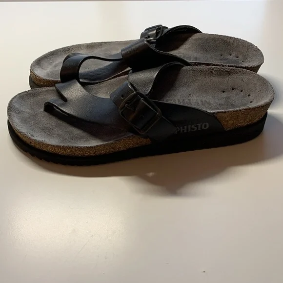 MEPHISTO Helen Slip-On Black Leather Sandals - Picture 4 of 6